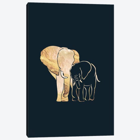 Elephants II Gold Silhouette Black Canvas Print #MVS30} by Sarah Manovski Art Print