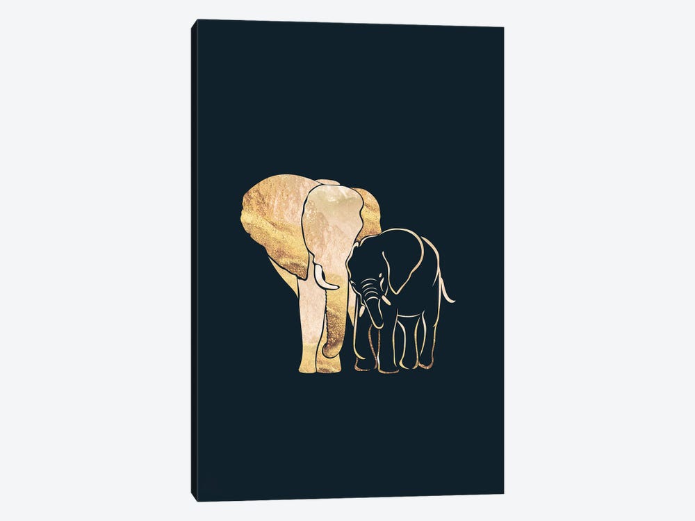 Elephants II Gold Silhouette Black by Sarah Manovski 1-piece Canvas Art Print
