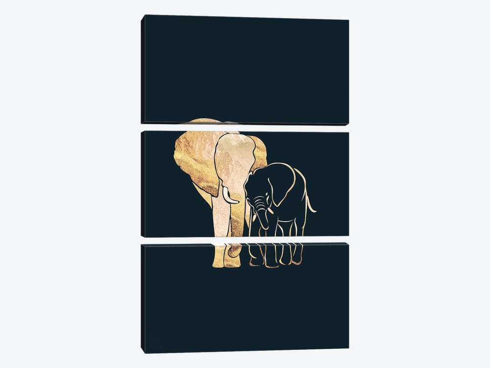 Elephants II Gold Silhouette Black by Sarah Manovski 3-piece Canvas Print