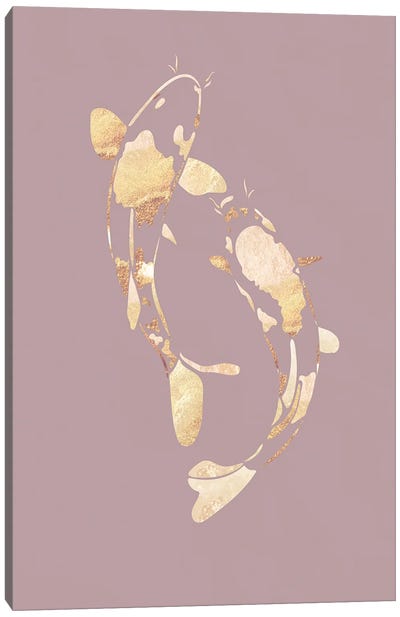Koi Fish I Gold Silhouette Pink Canvas Art Print - Gold & Pink Art