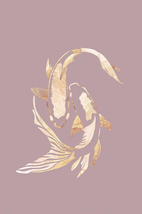 Koi Fish II Gold Silhouette Pink