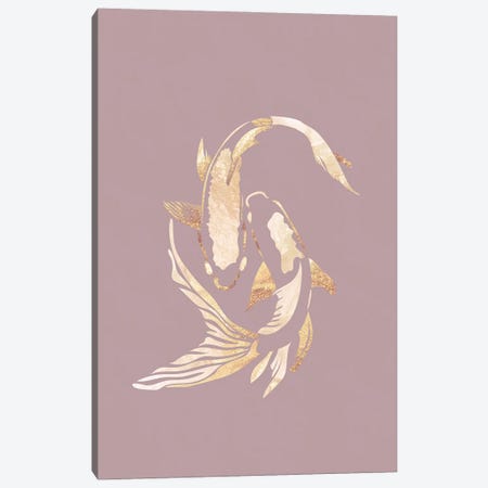 Koi Fish II Gold Silhouette Pink Canvas Print #MVS32} by Sarah Manovski Canvas Art Print
