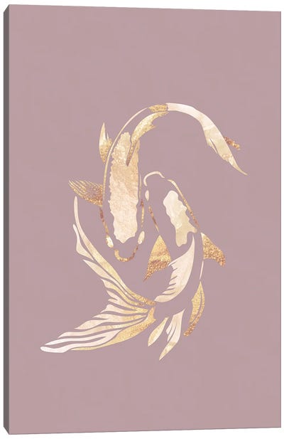 Koi Fish II Gold Silhouette Pink Canvas Art Print - Gold & Pink Art