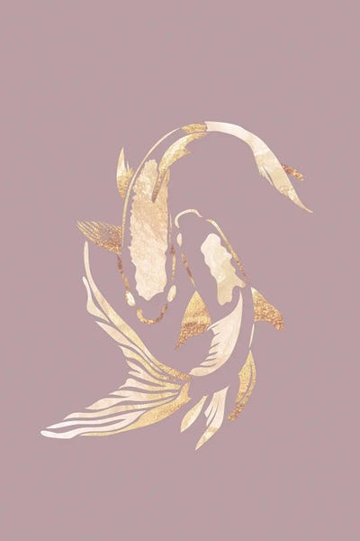 Koi Fish II Gold Silhouette Pink