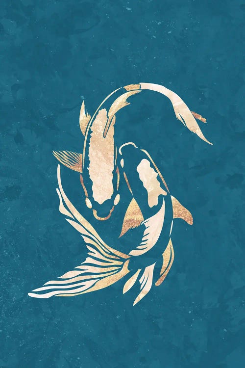 Koi Fish II Gold Silhouette Turquoise