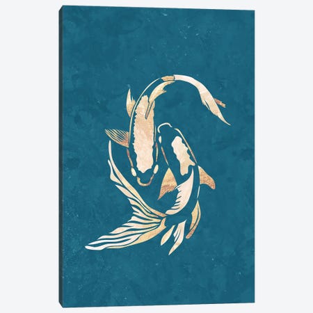 Koi Fish II Gold Silhouette Turquoise Canvas Print #MVS33} by Sarah Manovski Canvas Print