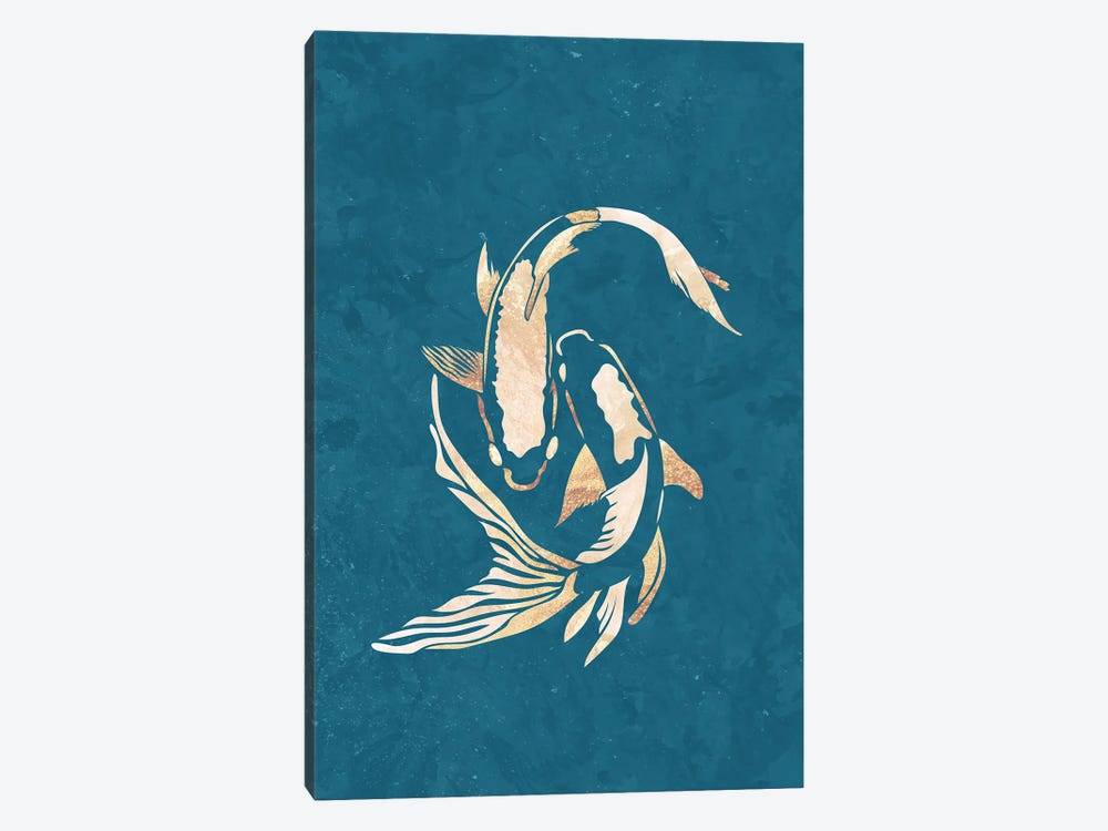 Koi Fish II Gold Silhouette Turquoise by Sarah Manovski 1-piece Canvas Artwork
