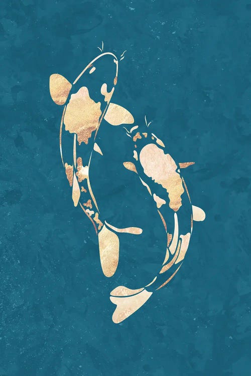 Koi Fish I Gold Silhouette Turquoise