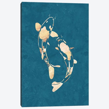 Koi Fish I Gold Silhouette Turquoise Canvas Print #MVS34} by Sarah Manovski Canvas Artwork