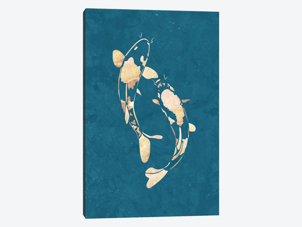 Koi Fish I Gold Silhouette Turquoise by Sarah Manovski 1-piece Canvas Print
