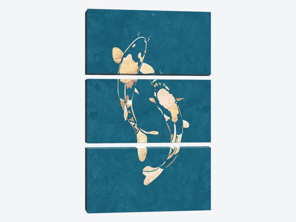 Koi Fish I Gold Silhouette Turquoise by Sarah Manovski 3-piece Canvas Print