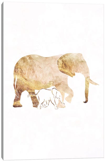 Elephant I Gold Silhouette Canvas Art Print - Baby Animal Art