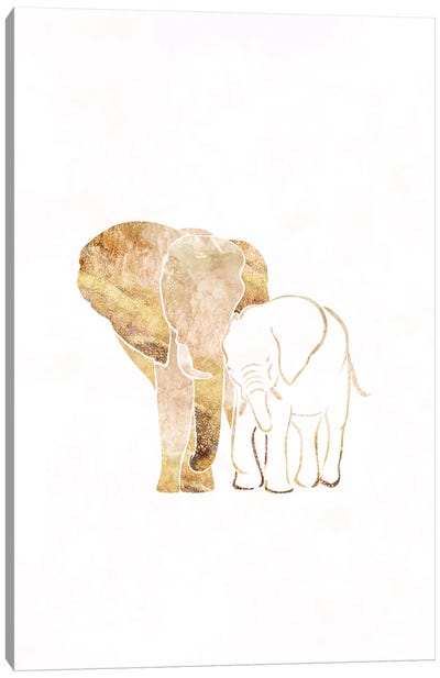 Elephant II Gold Silhouette Canvas Art Print - Baby Animal Art