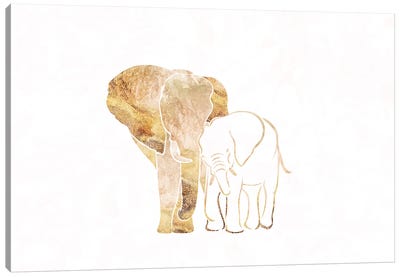 Elephant II Gold Silhouette Wide Canvas Art Print - Sarah Manovski