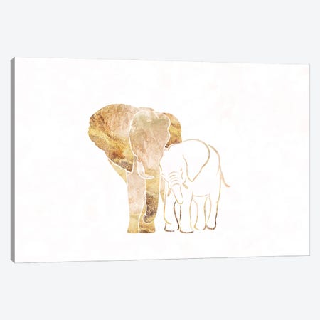Elephant II Gold Silhouette Wide Canvas Print #MVS41} by Sarah Manovski Canvas Art