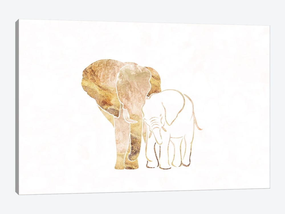 Elephant II Gold Silhouette Wide by Sarah Manovski 1-piece Canvas Print