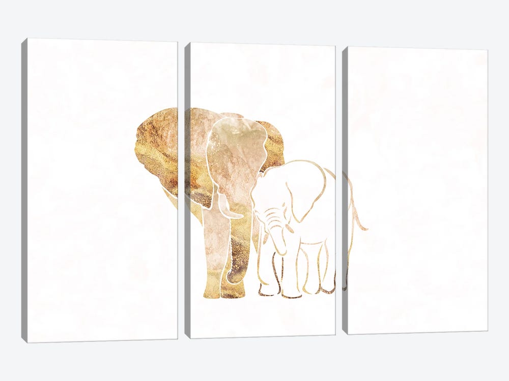 Elephant II Gold Silhouette Wide by Sarah Manovski 3-piece Canvas Print