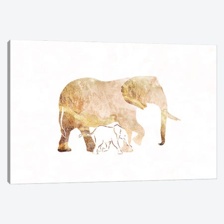 Elephant I Gold Silhouette Wide Canvas Print #MVS43} by Sarah Manovski Canvas Artwork