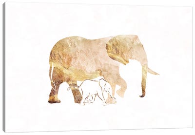 Elephant I Gold Silhouette Wide Canvas Art Print - Sarah Manovski