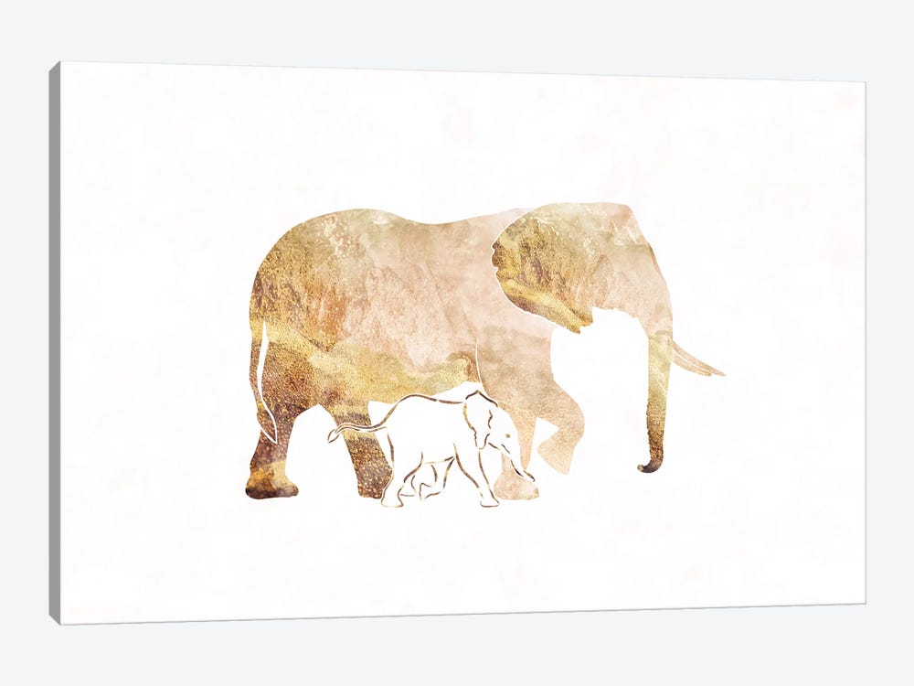Elephant I Gold Silhouette Wide by Sarah Manovski 1-piece Art Print