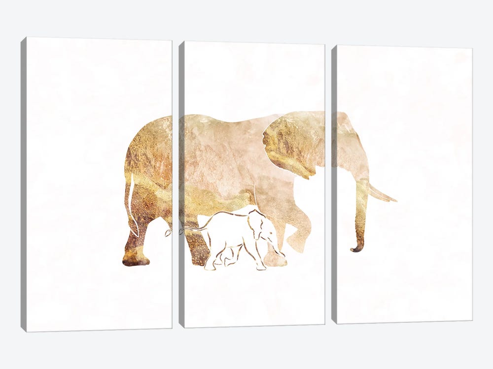 Elephant I Gold Silhouette Wide by Sarah Manovski 3-piece Canvas Art Print