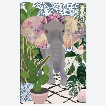 Elephant With House Plants Canvas Print #MVS47} by Sarah Manovski Art Print