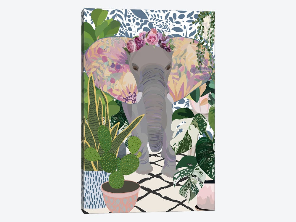 Elephant With House Plants by Sarah Manovski 1-piece Canvas Print