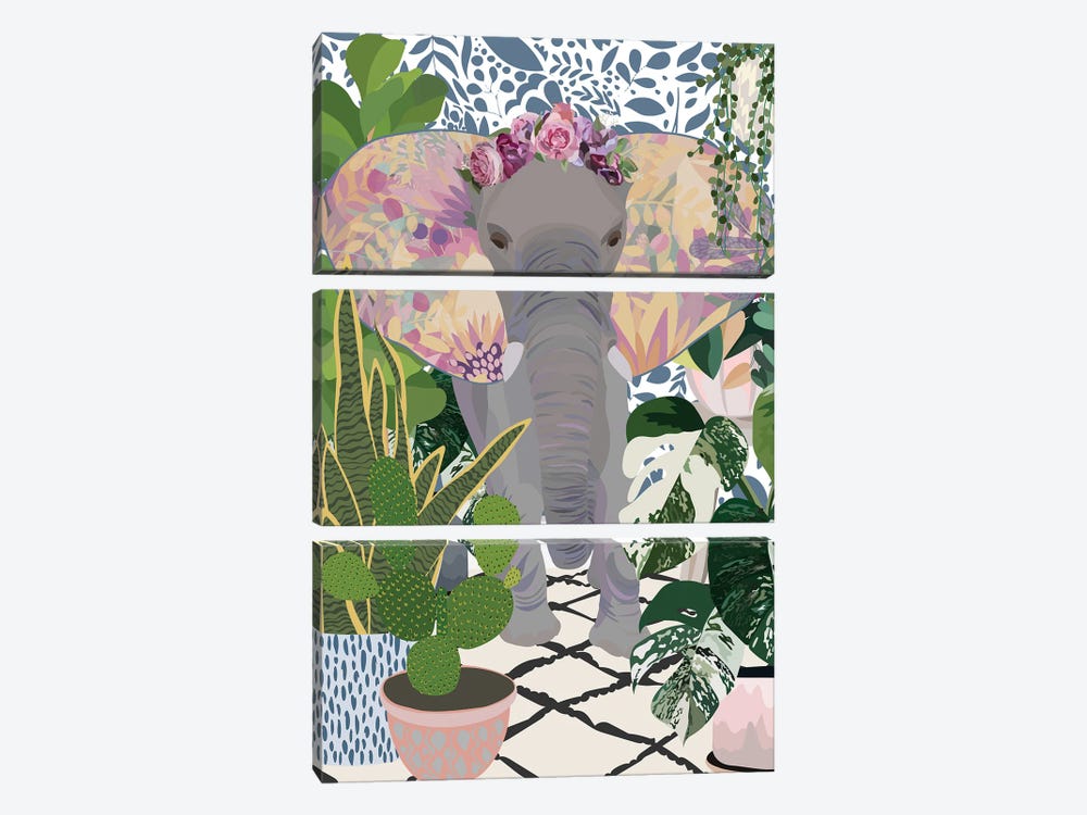 Elephant With House Plants by Sarah Manovski 3-piece Art Print