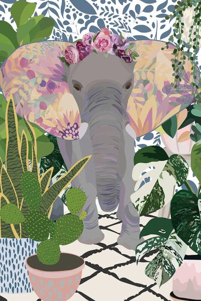 Sarah Manovski: Elephant With House Plants by Sarah Manovski