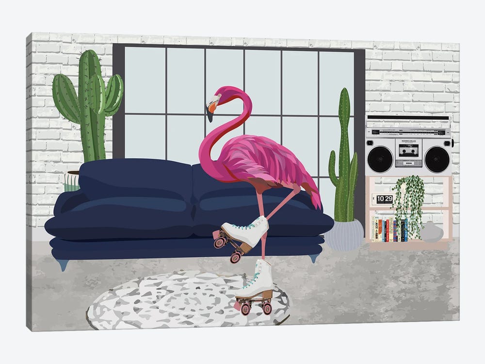 Flamingo Rollerskating by Sarah Manovski 1-piece Canvas Art