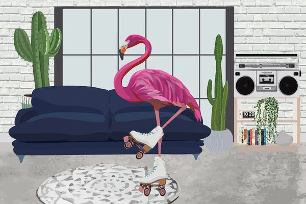 Office Humor: Flamingo Rollerskating by Sarah Manovski