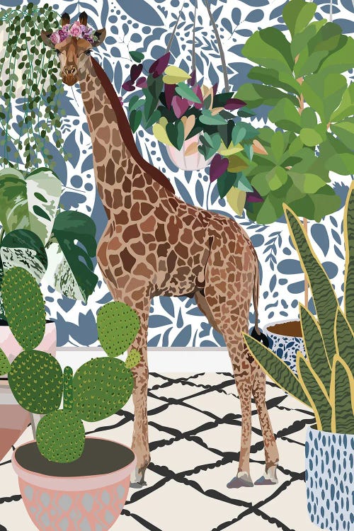 Giraffe With House Plants