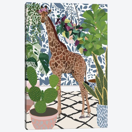 Giraffe With House Plants Canvas Print #MVS50} by Sarah Manovski Canvas Art Print