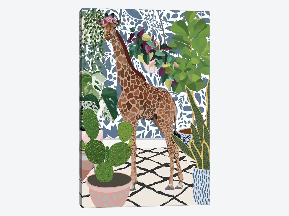 Giraffe With House Plants by Sarah Manovski 1-piece Canvas Art Print