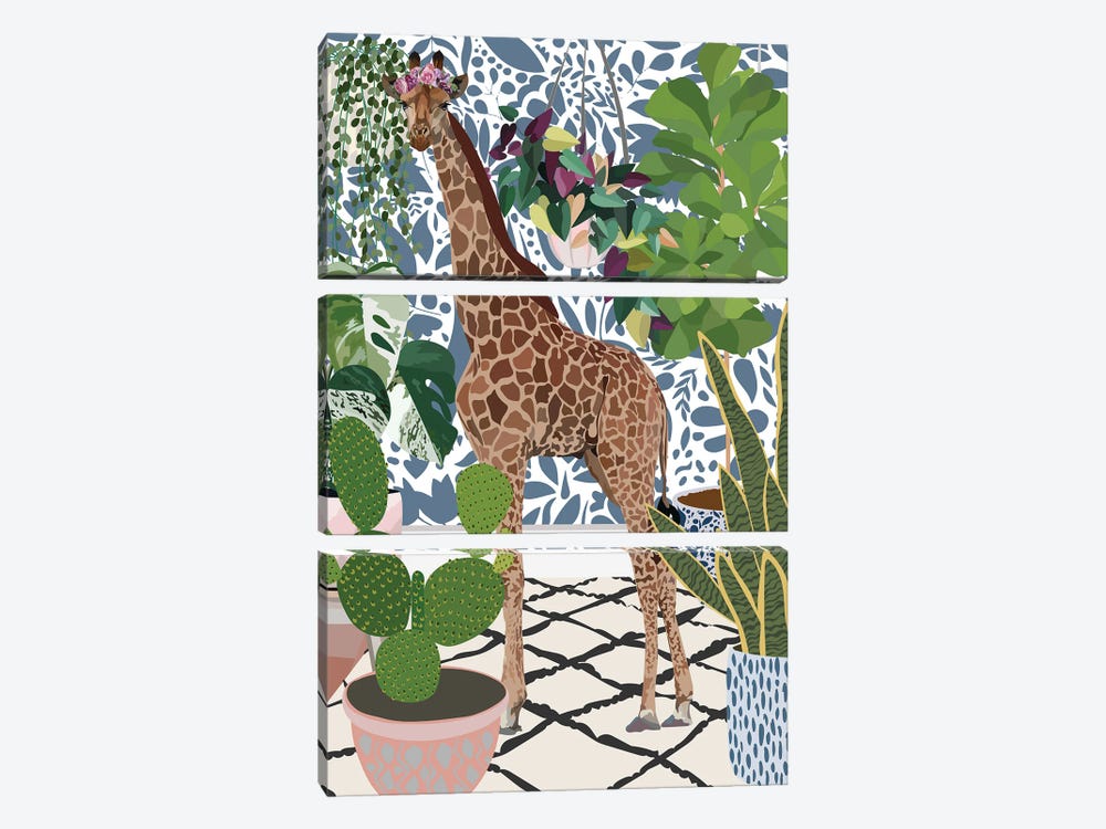 Giraffe With House Plants by Sarah Manovski 3-piece Canvas Print