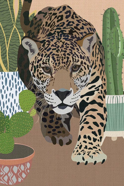 Wall Art Print, Curious Jaguar in the gold and green jungle