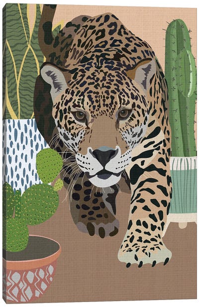 Jaguar Cactus Canvas Art Print - Leopard Art