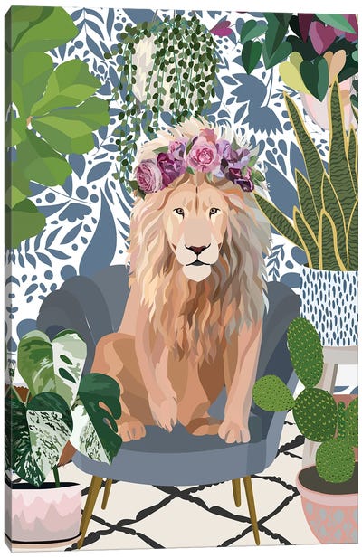 Lion With House Plants Canvas Art Print - Sarah Manovski