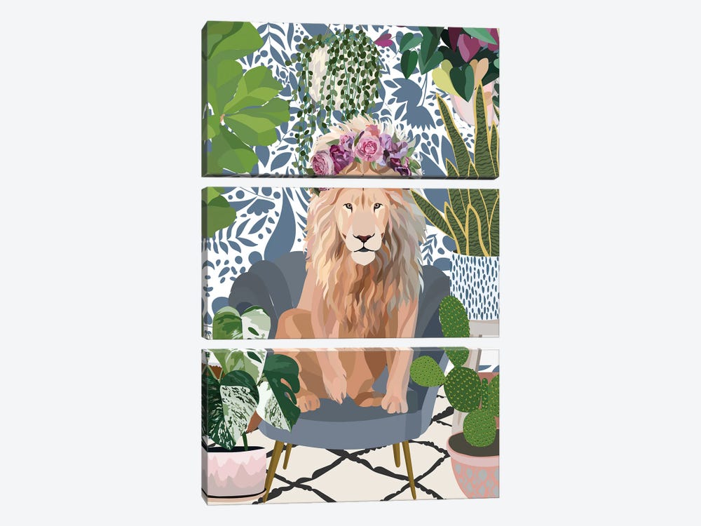 Lion With House Plants by Sarah Manovski 3-piece Canvas Art Print