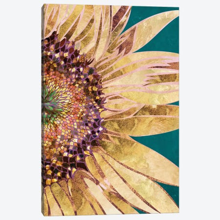 Golden Sunflower Green Canvas Print #MVS60} by Sarah Manovski Canvas Art