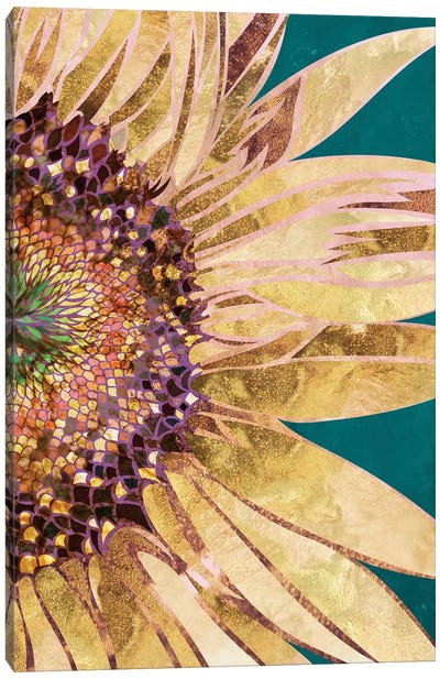 Golden Sunflower Green Canvas Art Print - Sunflower Art