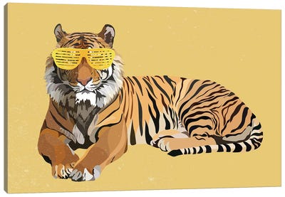 Hip Hop Tiger Yellow Canvas Art Print - Sarah Manovski