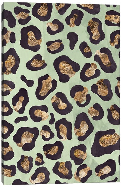 Gold Green Leopard Print Canvas Art Print - Animal Patterns