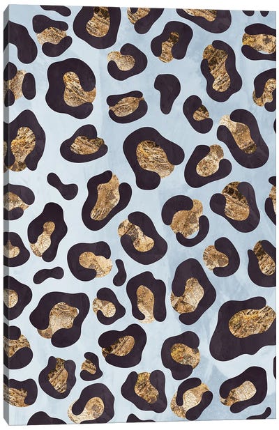 Gold Blue Leopard Print Canvas Art Print - Animal Patterns