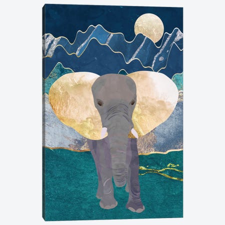 Magestic Elephant In The Moonlit Mountains Canvas Print #MVS6} by Sarah Manovski Canvas Print