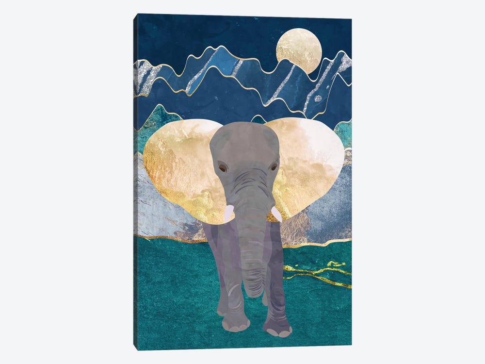 Magestic Elephant In The Moonlit Mountains by Sarah Manovski 1-piece Canvas Art