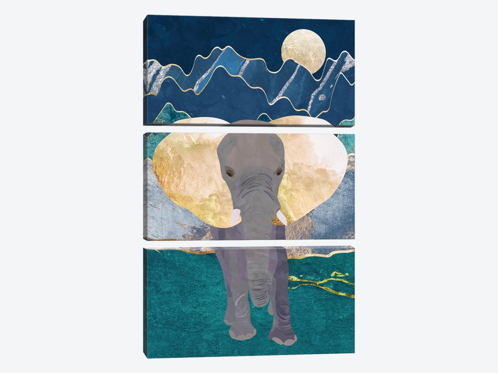 Magestic Elephant In The Moonlit Mountains by Sarah Manovski 3-piece Canvas Wall Art