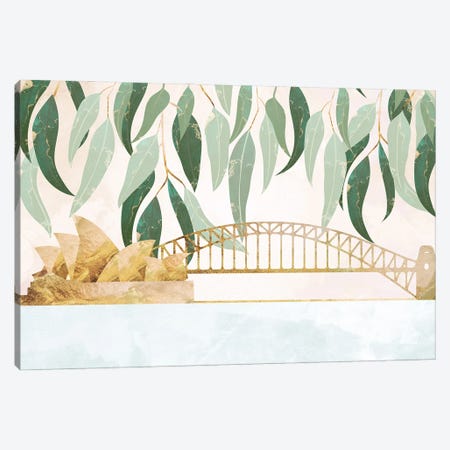 Golden Sydney Harbour With Eucalyptus Leaves Canvas Print #MVS71} by Sarah Manovski Art Print