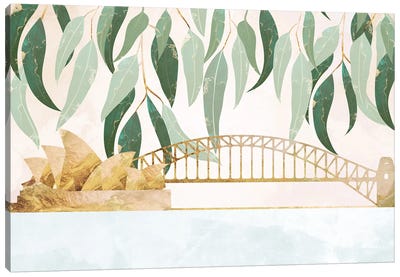 Golden Sydney Harbour With Eucalyptus Leaves Canvas Art Print - Sarah Manovski