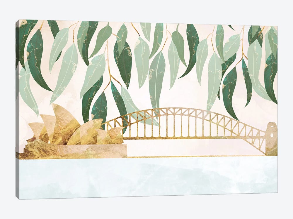 Golden Sydney Harbour With Eucalyptus Leaves by Sarah Manovski 1-piece Canvas Wall Art